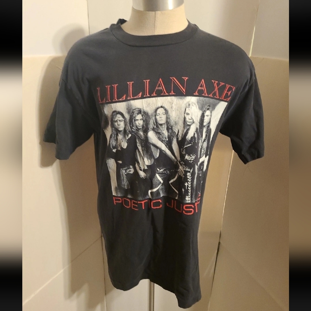 VTG LILLIAN AXE XL 1992 SHIRT KISS MY AXE POETIC JUSTICE GLAM HAIR METAL TOUR